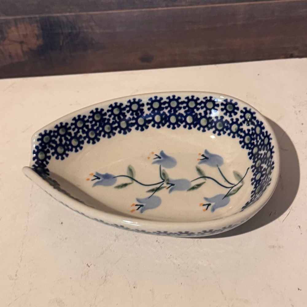 Polish Pottery Spoon Rest bluebells Flowers Handmade BOLESLAWIEC POLAND - Picture 3 of 6